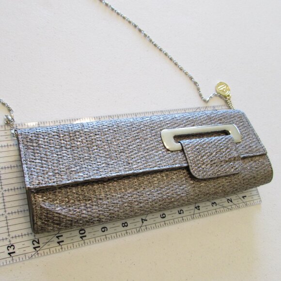 Big Buddha Woven Silver Clutch Bag - Like New - 12"x4.5" - Picture 11 of 14